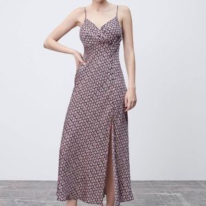 Zara Small Satin Maxi Dress floral with slit small